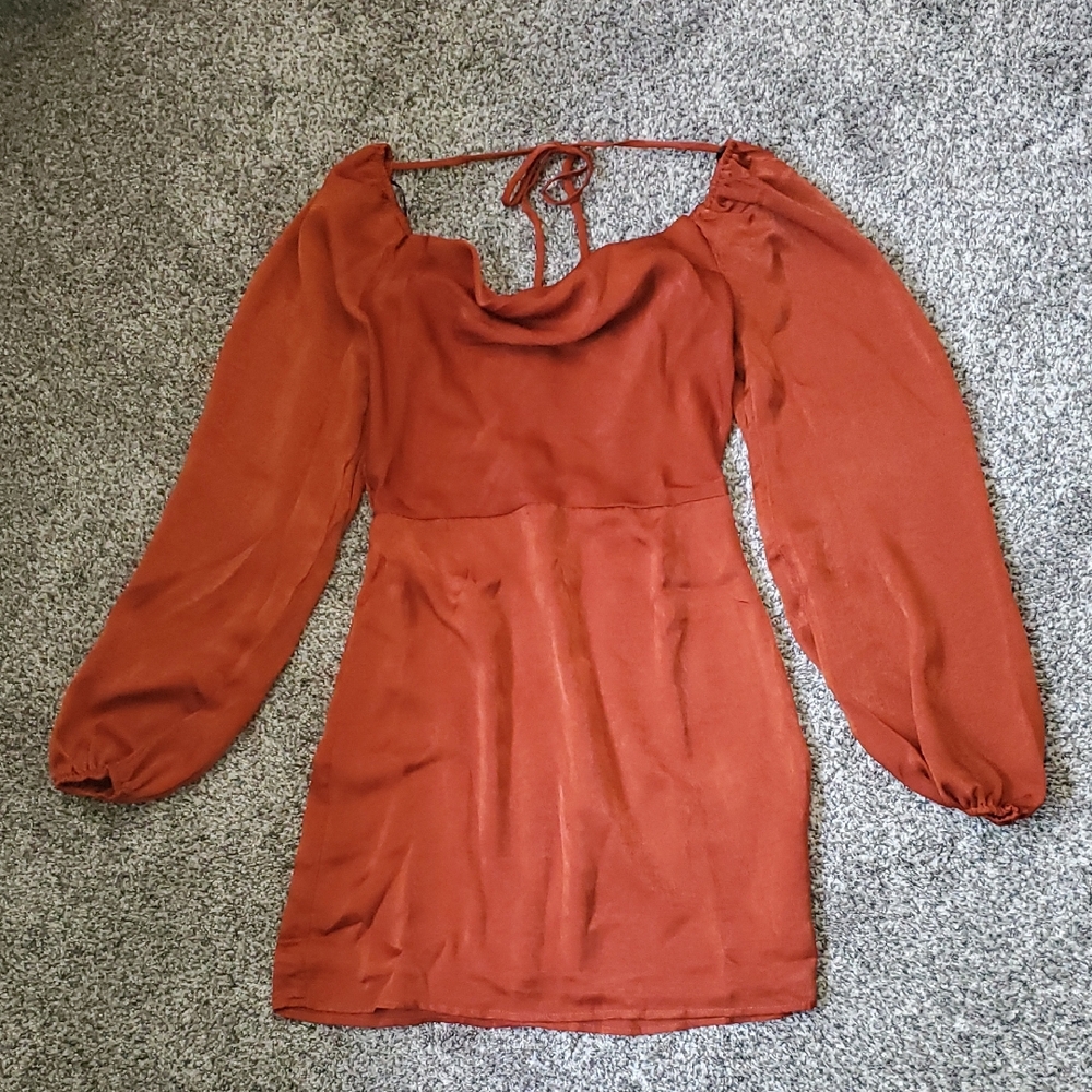 Cowl Neck Copper Mini Dress
